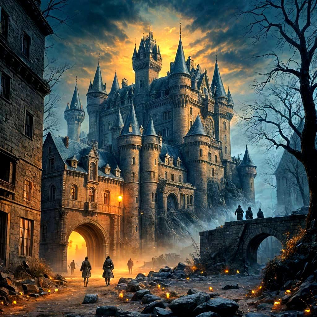 Detectives Escape Wehrmacht at Wewelsburg in Oil Painting St...