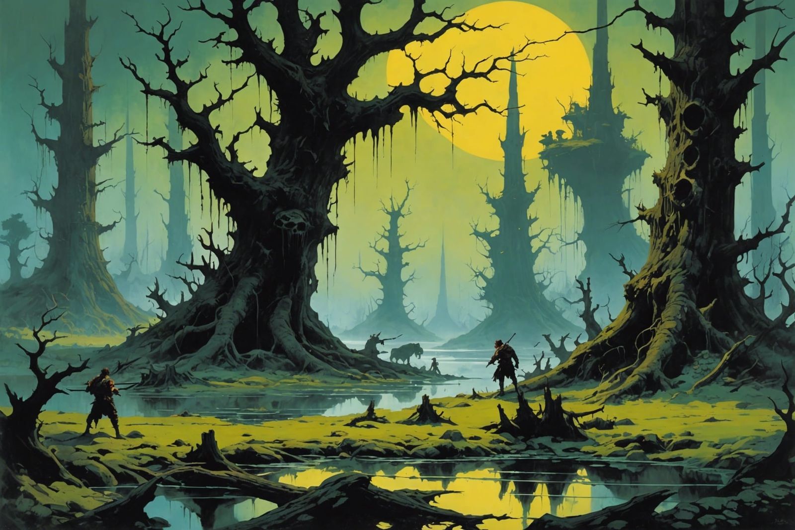 Eerie Fantasy Forest Swamp by Frank Frazetta