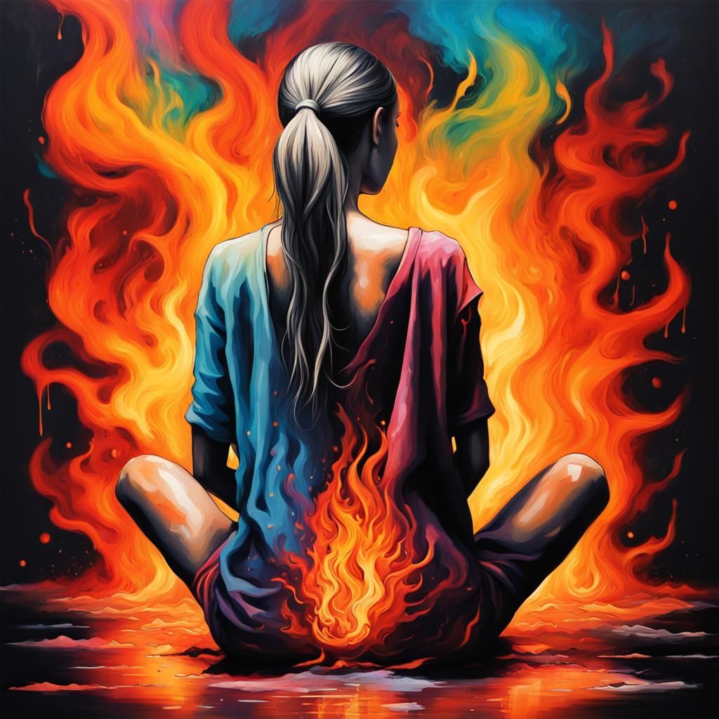 Abstract Woman Meditating, Graffiti Art Style