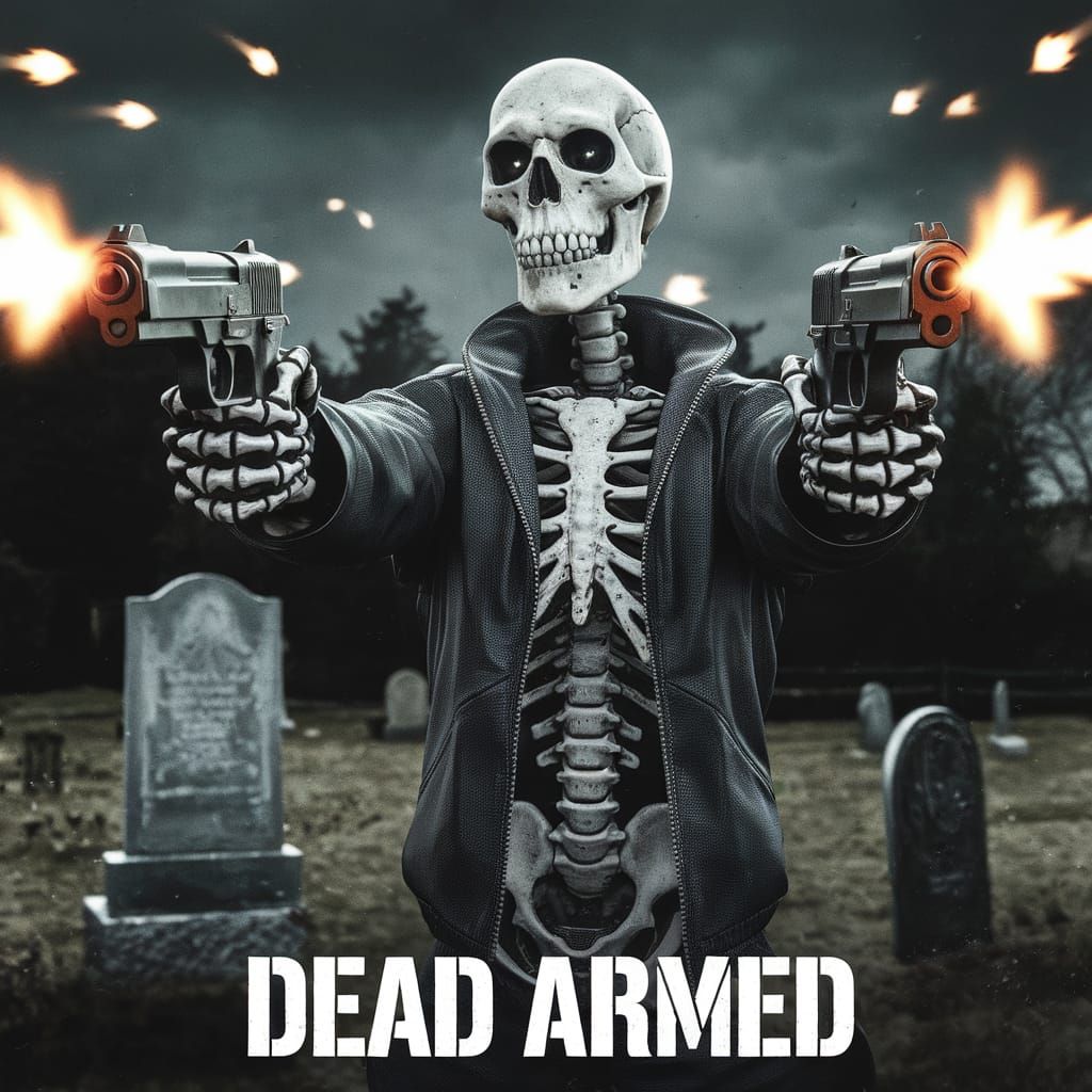 Rebel Skeleton Fires into Dark Skies from Graveyard