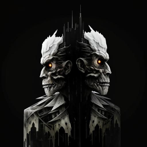 Monster in Dystopian Cityscape: Double Exposure Photography