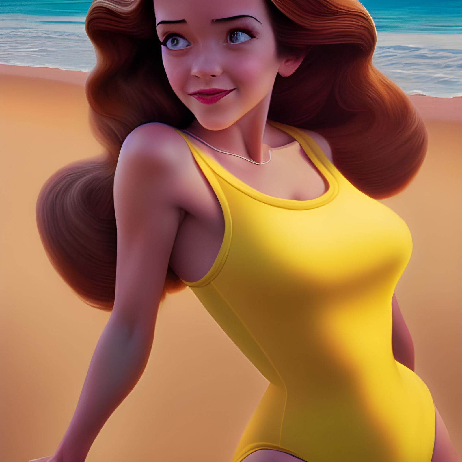Princess Belle on the Beach in 3D Digital Art