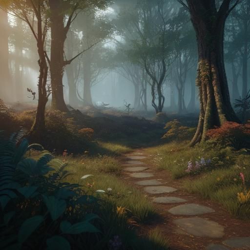 Mystical Forest Birds in Flight: Oil Painting