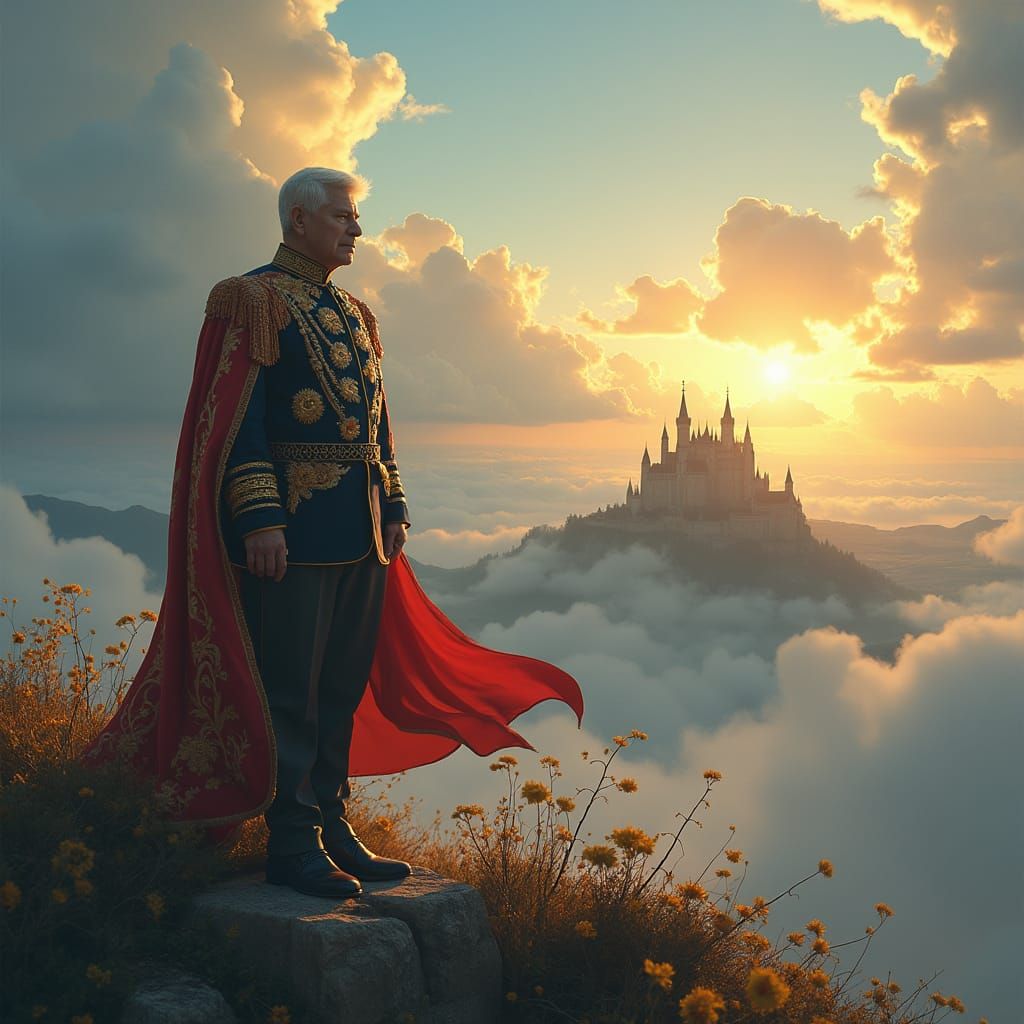Regal Veteran in Ethereal Landscape