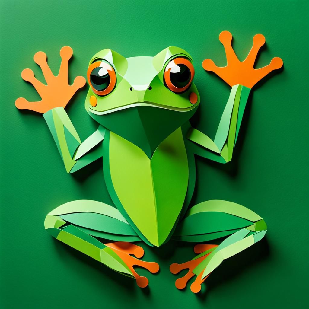 Cute Papercut Collage of a Green Tree Frog