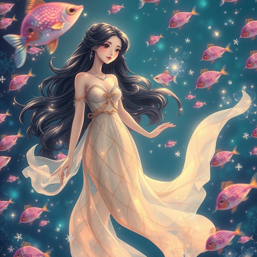 Elegant Avatar in Bioluminescent Deep-Sea