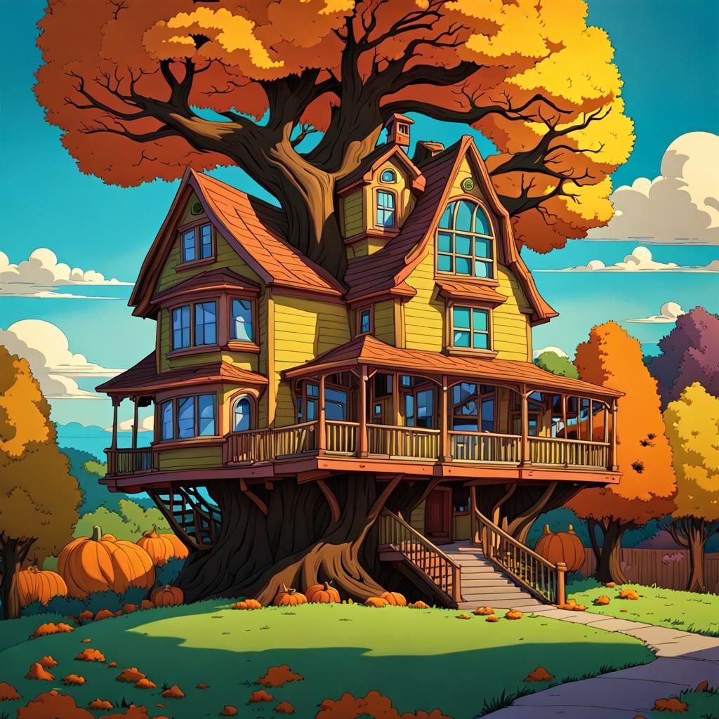 Colossal Halloween Treehouse in Cartoon Style