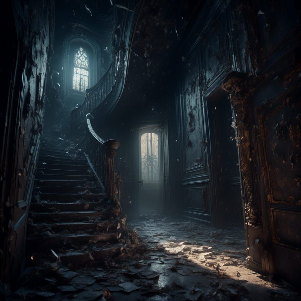 Ethereal Ghost Scaring Boy in Haunted Mansion