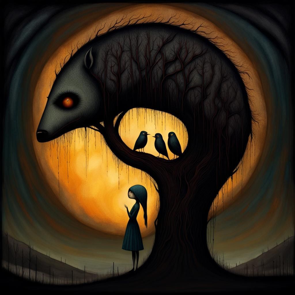 Surreal Landscape of Despair in Illustrative Style