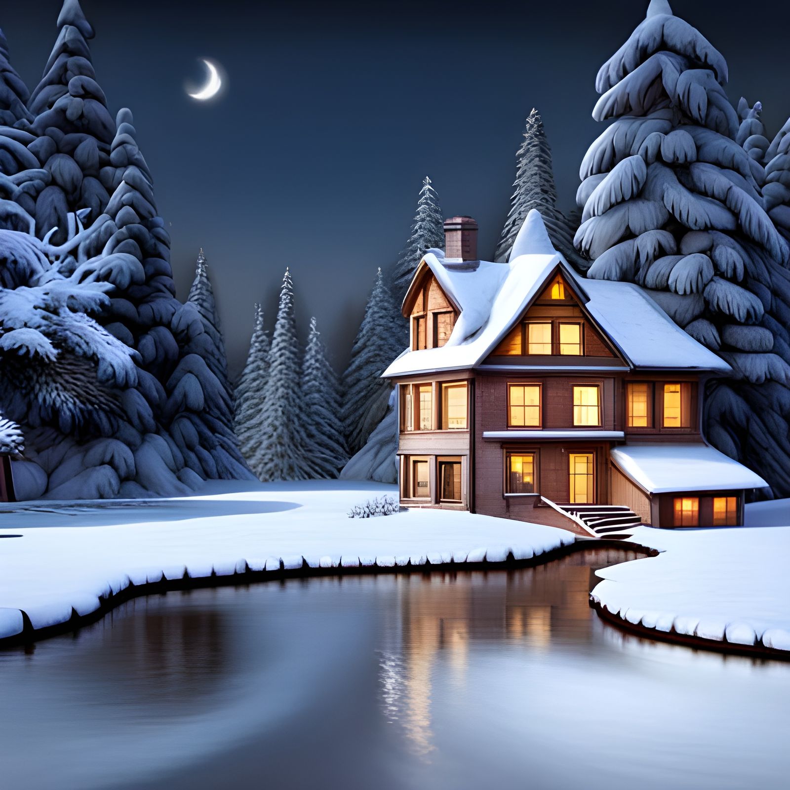 Winter Wonderland Cottage, 19th Century Christmas Scene