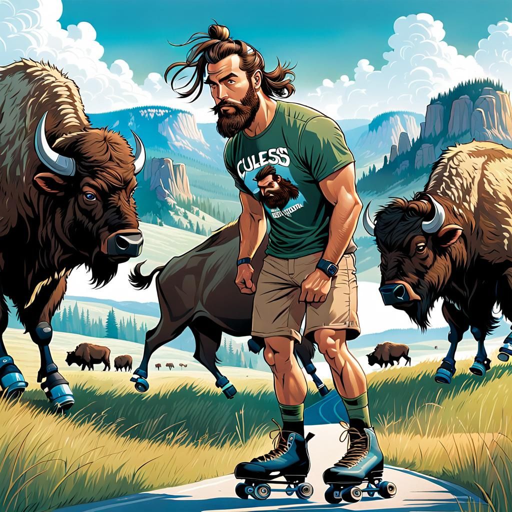 Clueless Skater Confronts Bison in the Black Hills