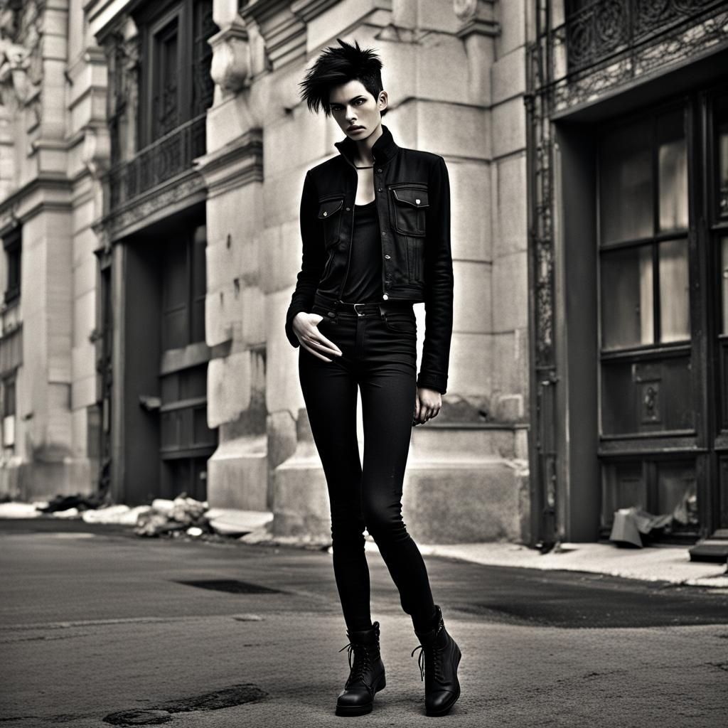 Androgynous Figure Hanging from Building in HDR