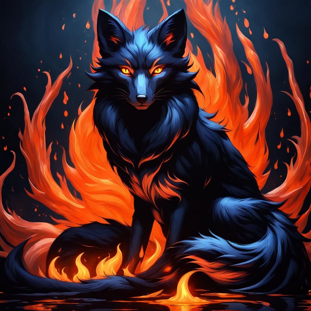 Dark Kitsune Spirit in Hyperdetailed Dark Fantasy Art