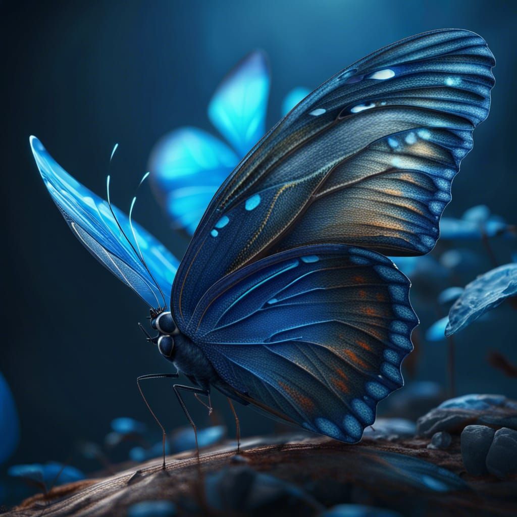 Blue Butterfly Emerges: Detailed Matte Painting