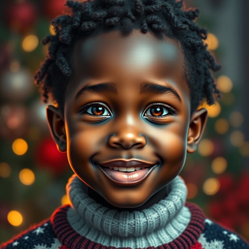 Christmas Portrait of a Handsome Boy in Vibrant Colors