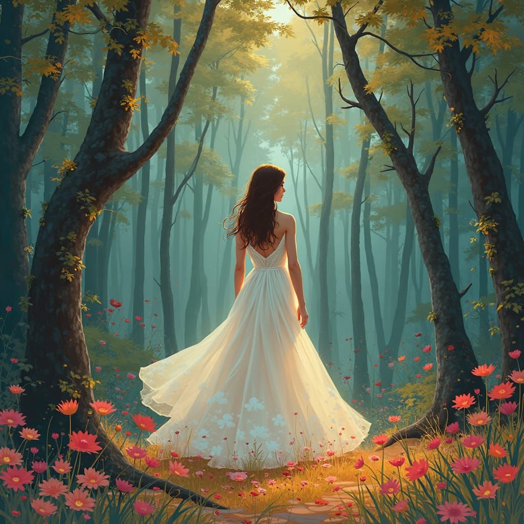 Elora in Whimsical Forest, Dreamy Fantasy Art