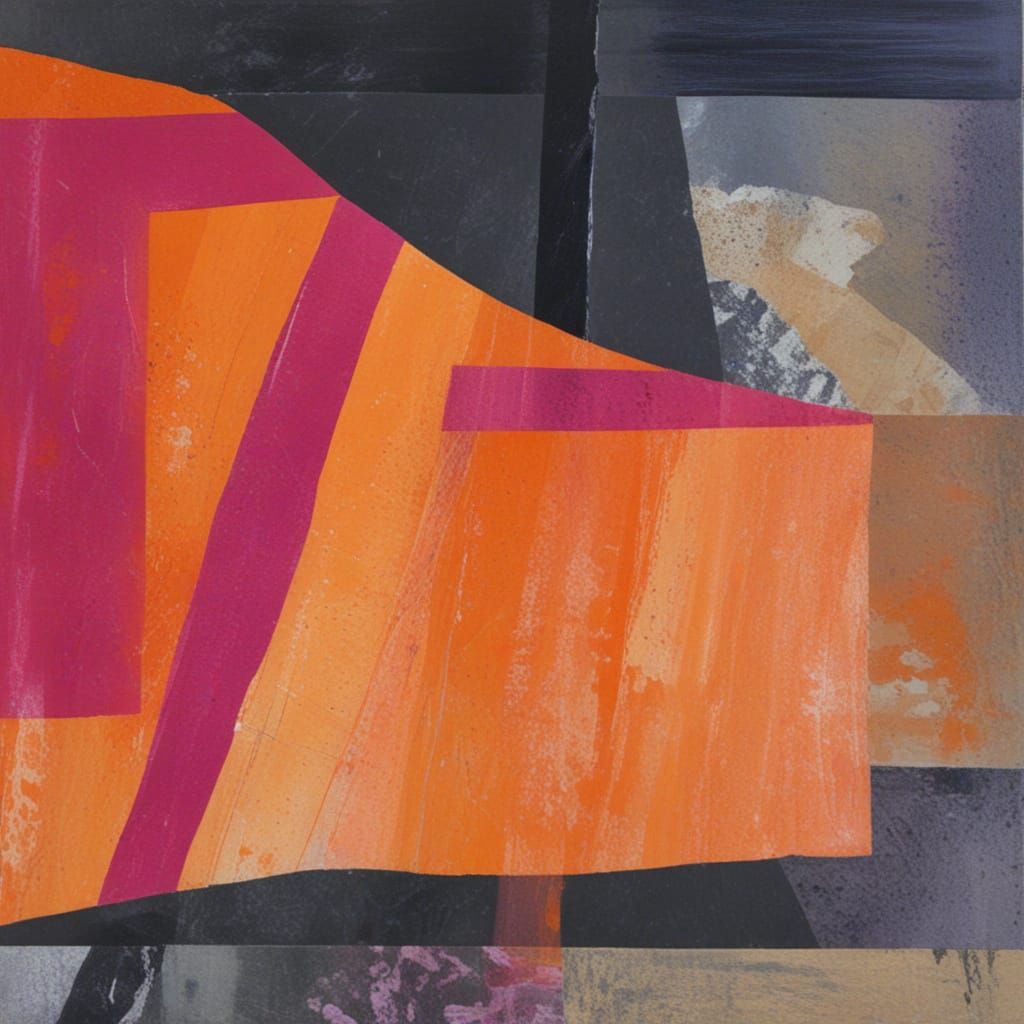 Vibrant Triadic Abstract Painting with Collage