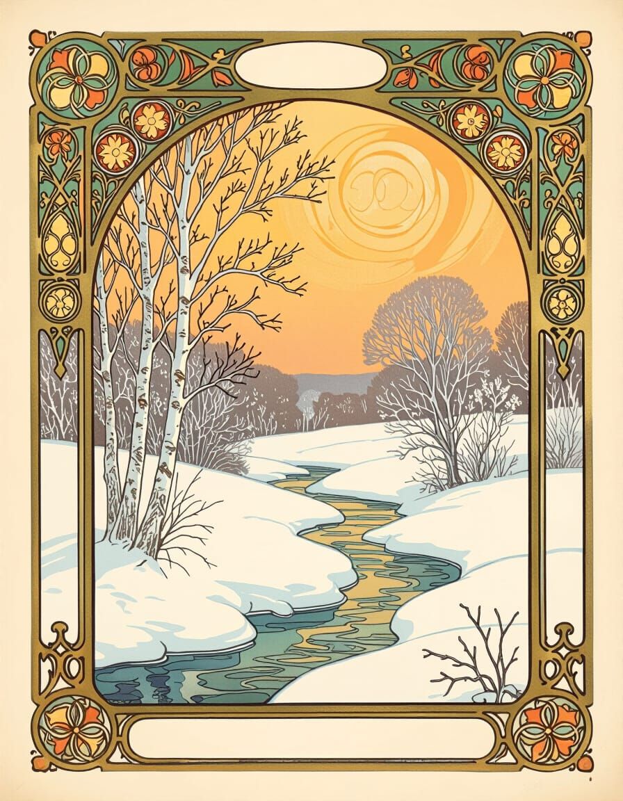 Art Nouveau Winter Landscape in Klimt Style
