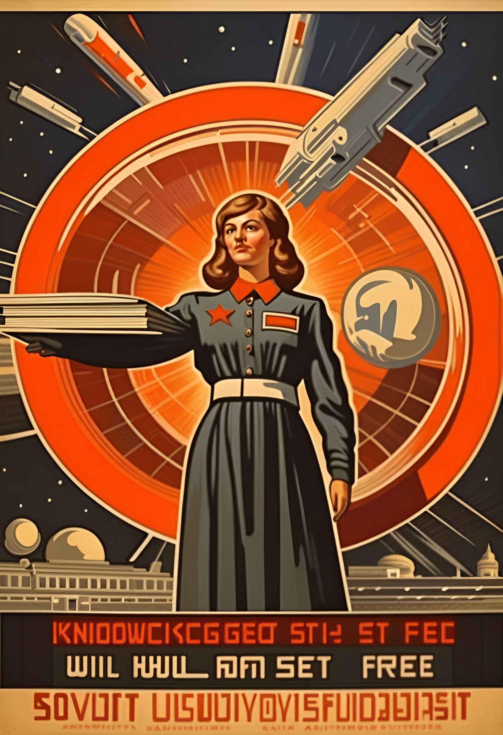 Inspiring Soviet Futurism Poster: Knowledge Sets You Free