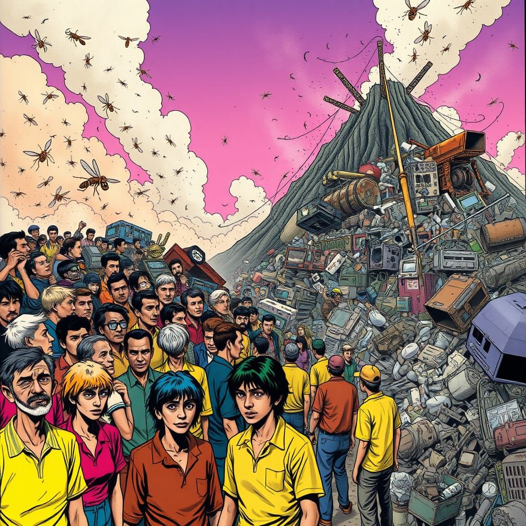 Surreal Comic Book Scene in a Polluted Dystopia