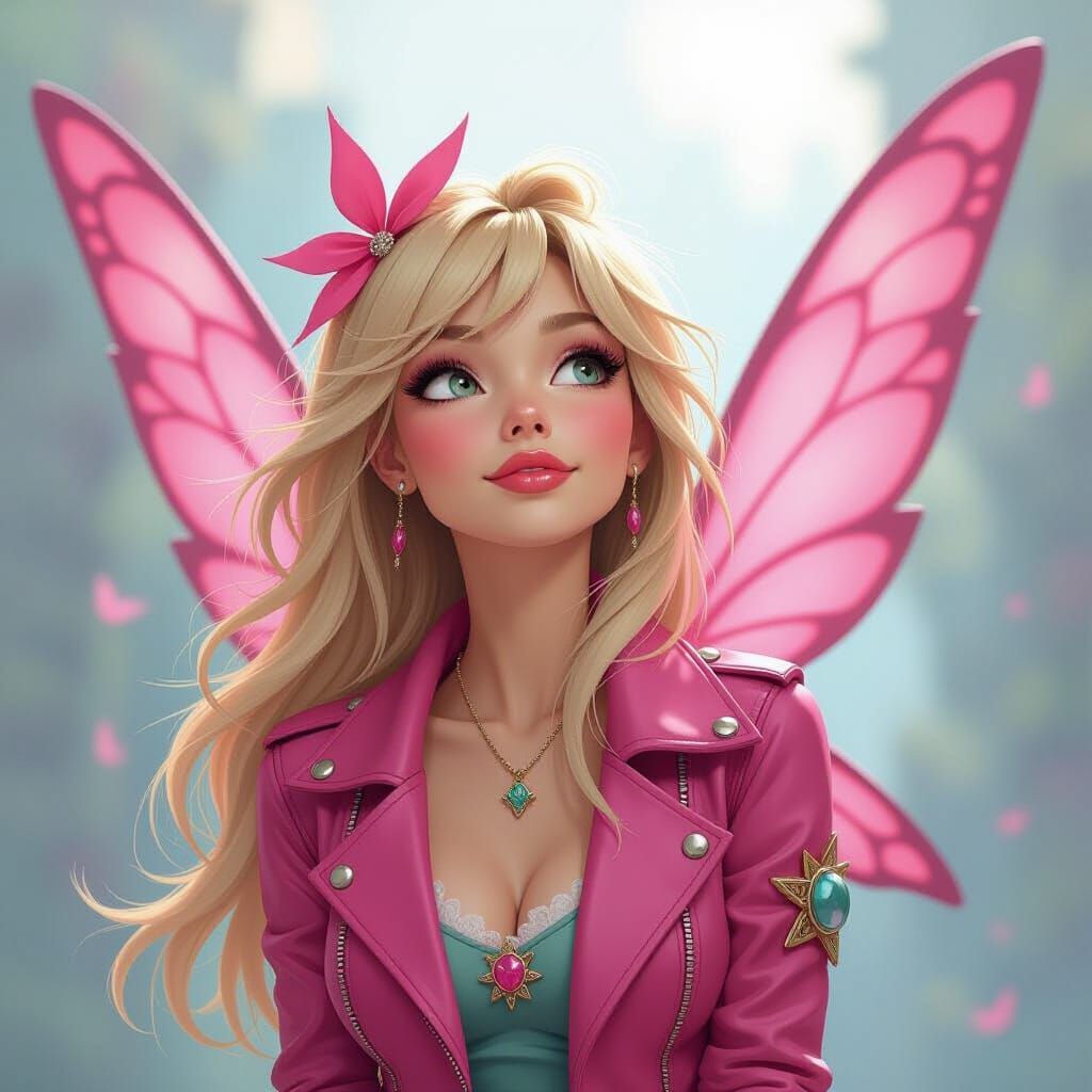 Tinkerbell in Pink Rock Outfit, Murakami-esque Art