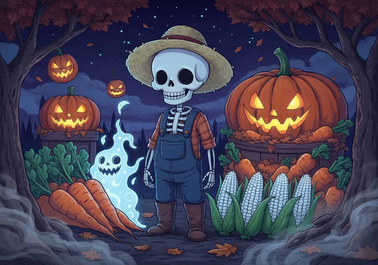Chibi Skeleton Farmer at Spooky Harvest Festival
