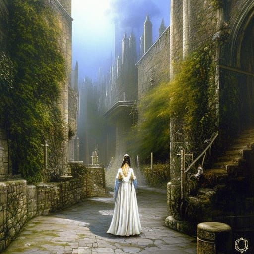 Maid Marian in Camelot Street Scene Painting