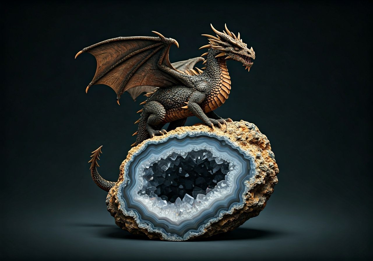 Majestic Dragon on Crystal Geode in Photorealistic Style