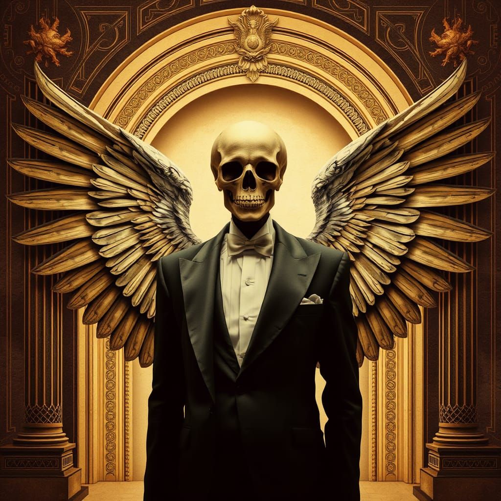 Dark Art Nouveau: Man with Skull Face and Wings