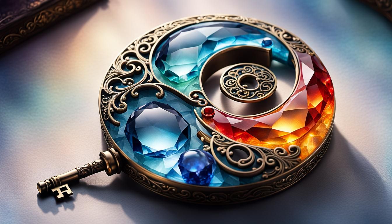 Magic Kingdom Key with Gemstones in Watercolor Style