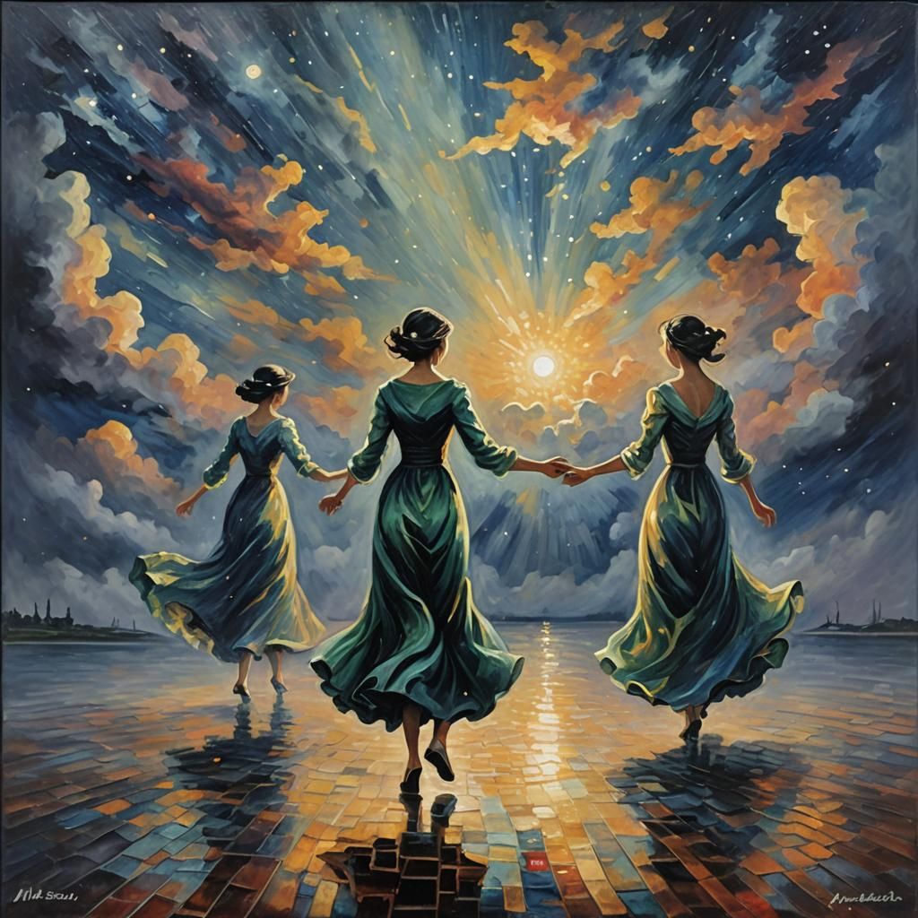 Stars Pulsating in Darkness: Neo-Impressionist Oil Painting