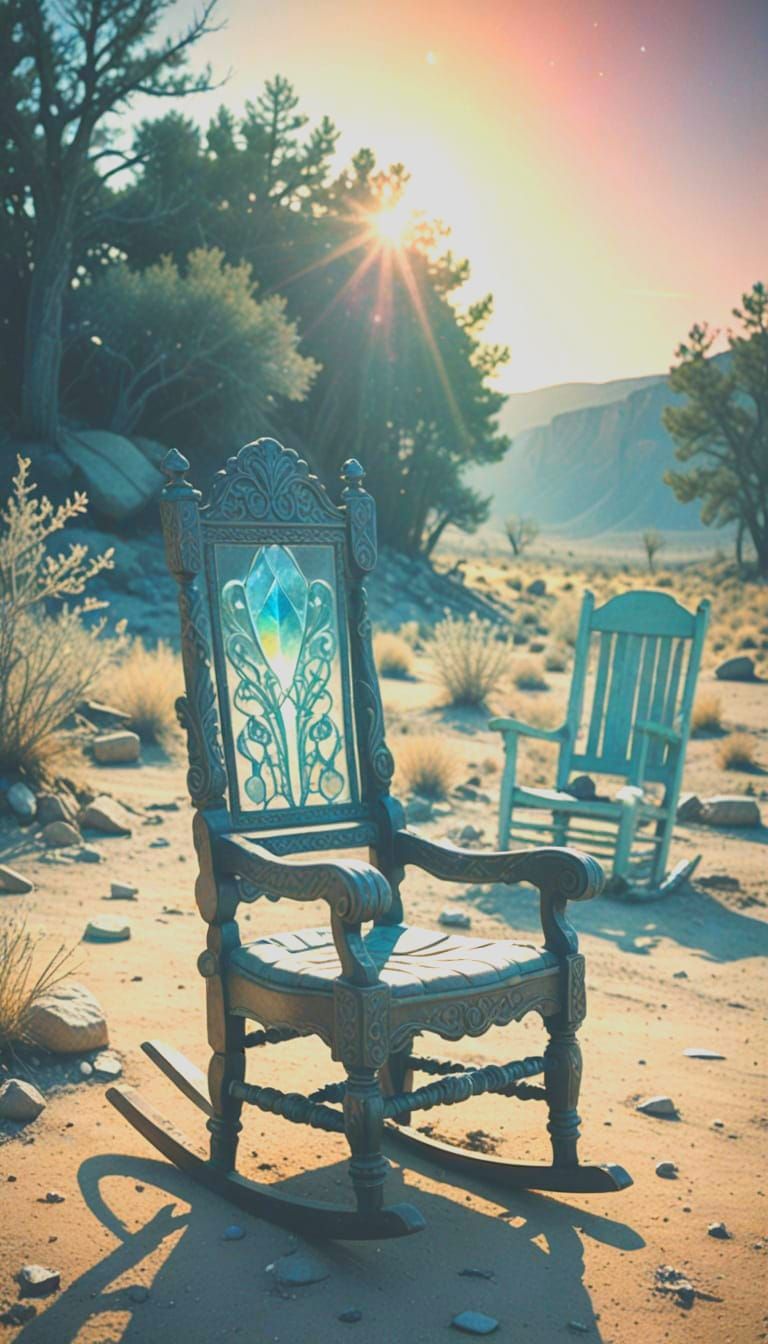 A rocking chair sits abandoned in a desolate, windswept land...