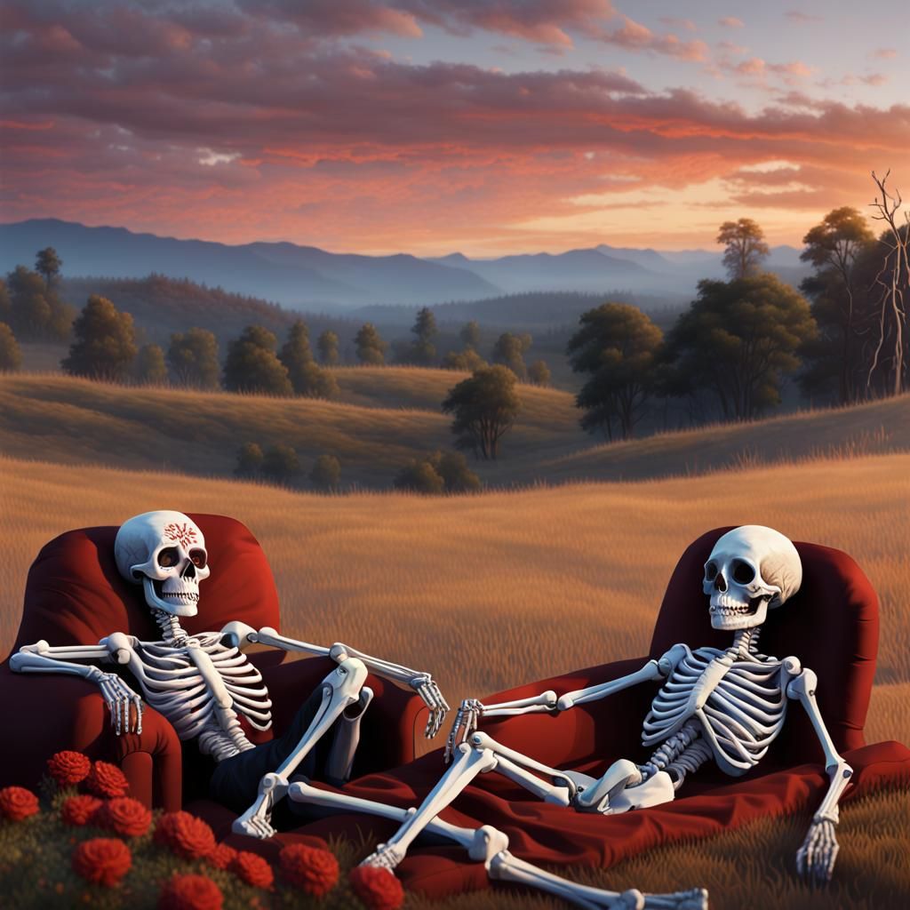 Day of the Dead Skeletons in Twilight Field