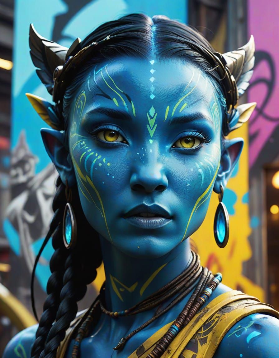 Hyperrealistic Na'vi Princess in Vibrant, Radial Gradient Ba...