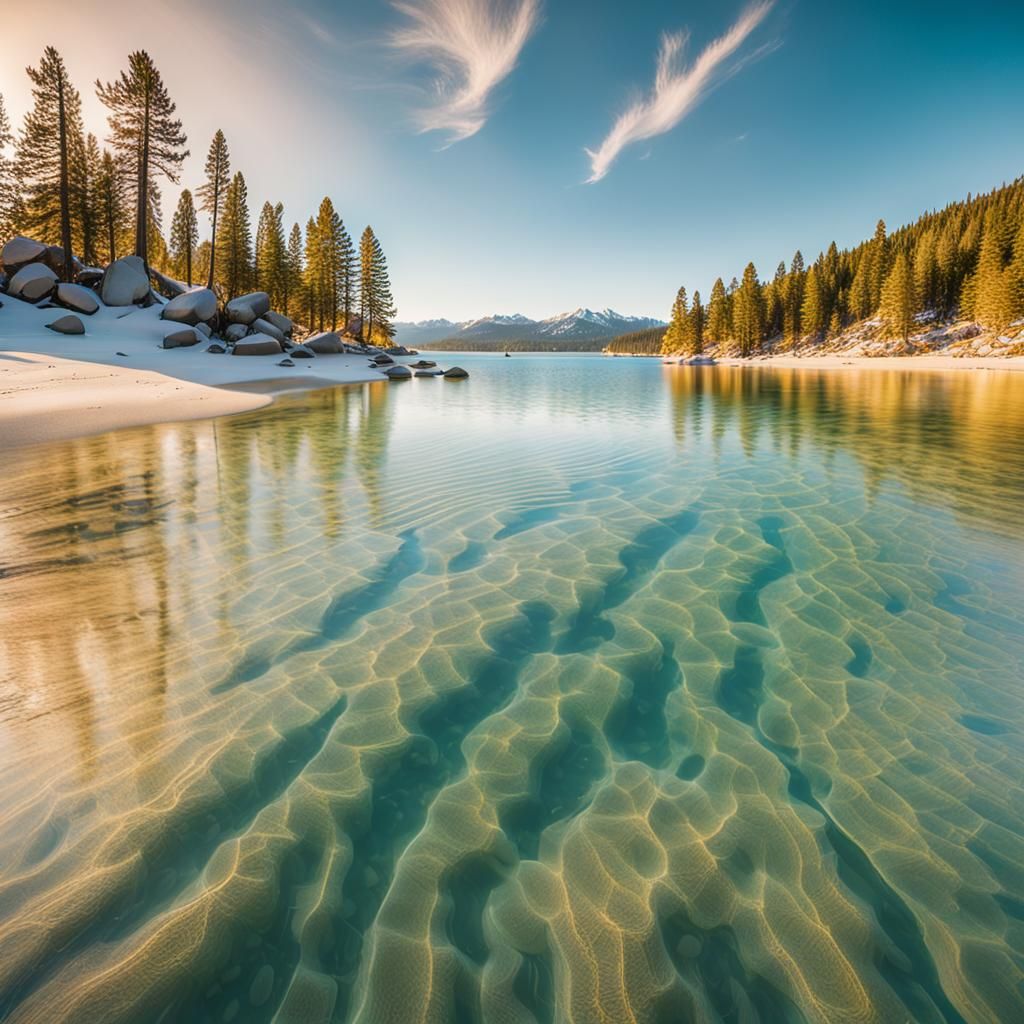 Turquoise Waters of Emerald Beach, Tahoe, in Cinematic Style