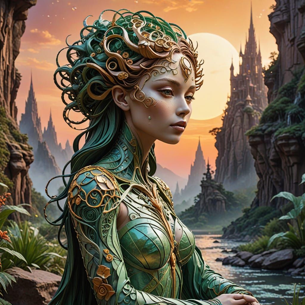 Surreal, Futuristic Rock Stone Sculpture of a Fantasy Figure...