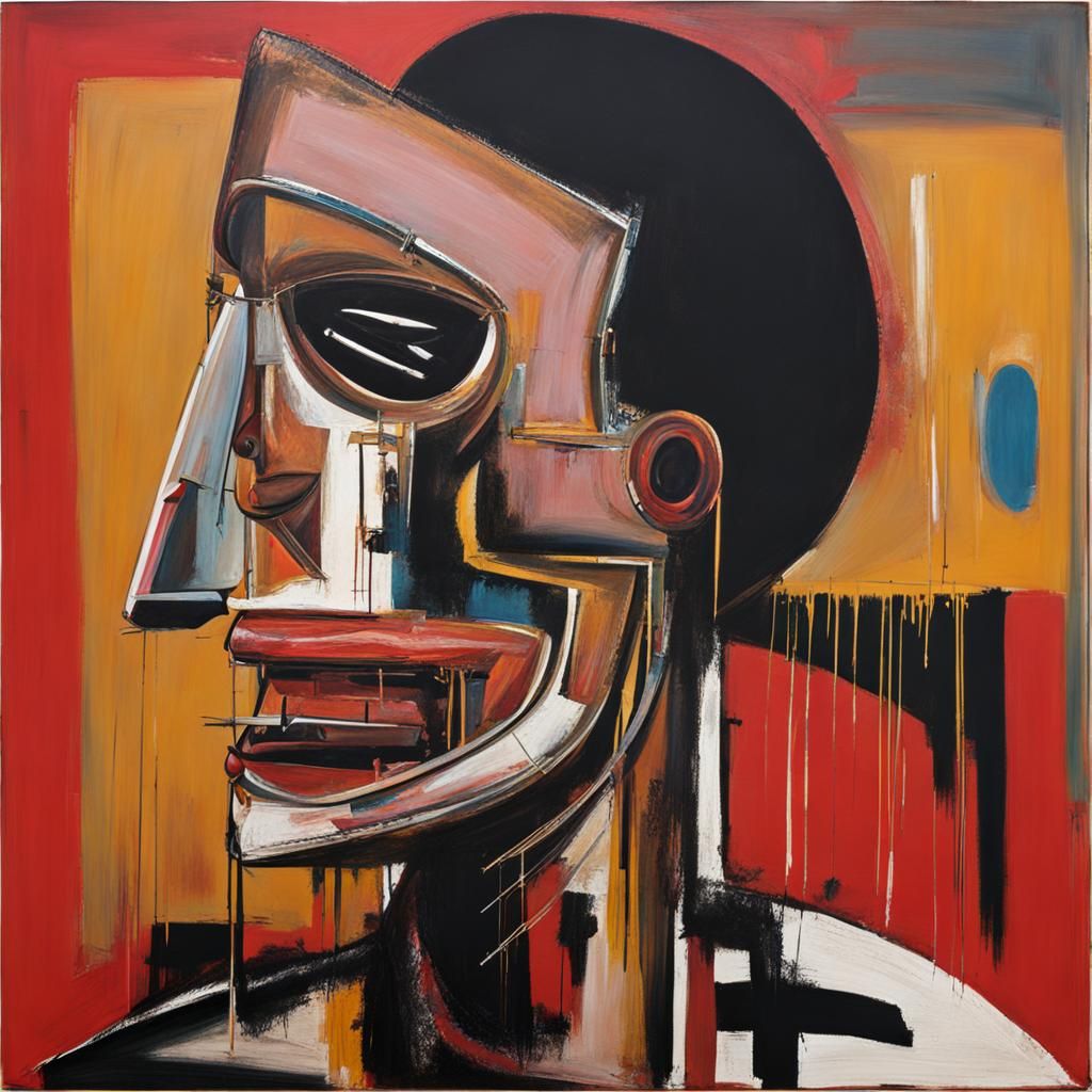 assiduous, in the style of Francis Bacon and Jean-Michel Bas...