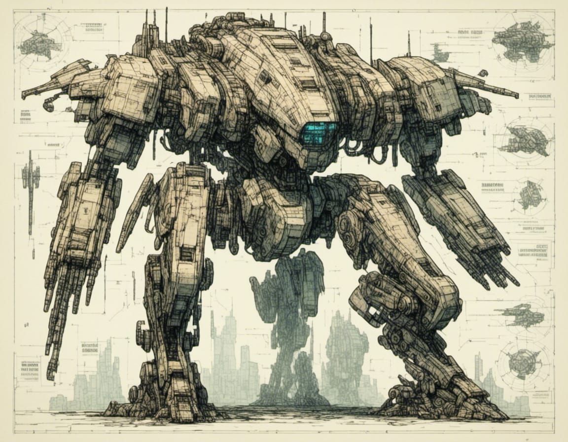 Sleek Organic Mecha Design in Watercolour Lineart