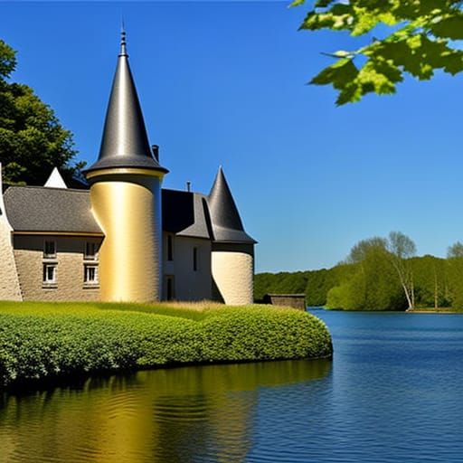 Chateau Reflected in Lake: Hyperrealistic Digital Art