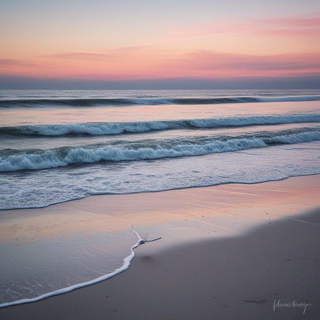 Tranquil Winter Beach Sunset in Pastel Colors