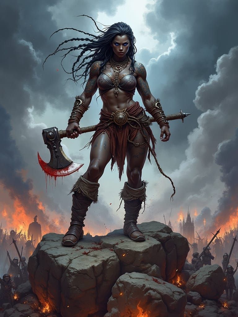 Fierce Half-Orc Berserker Triumphs in Detailed Painting