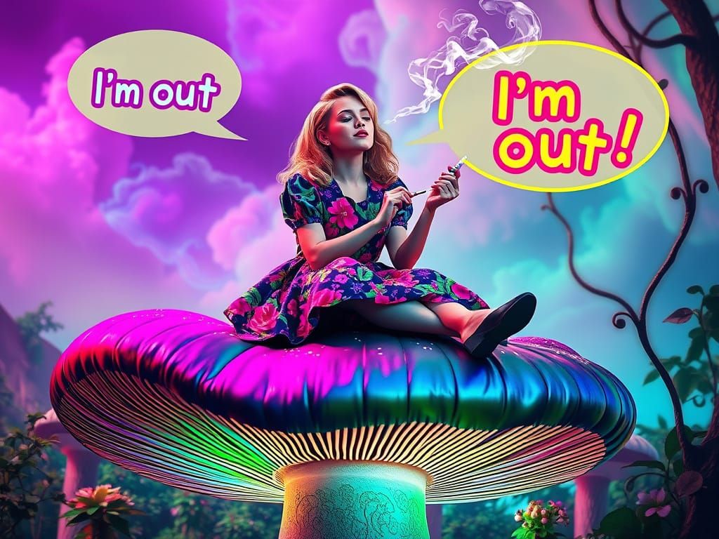 Surreal Psychedelic Wonderland Scene in Vibrant Colors