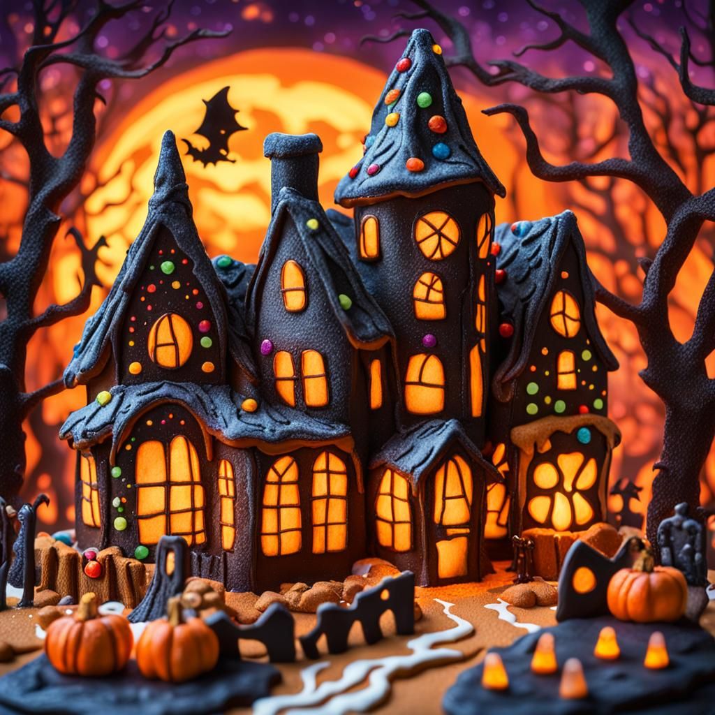 Halloween Gingerbread Village Illustration