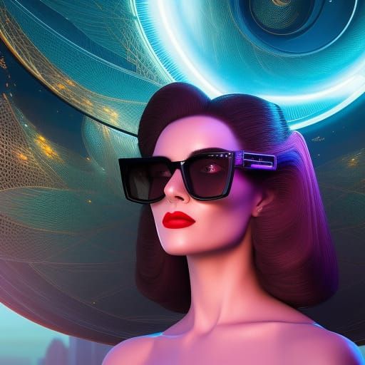 Retro-Futuristic Woman with Polarized Glasses in Digital Art