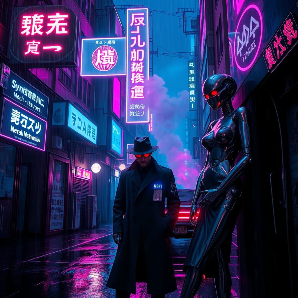 Gritty Cyberpunk Cityscape with Neon Lights and Dark Alleys