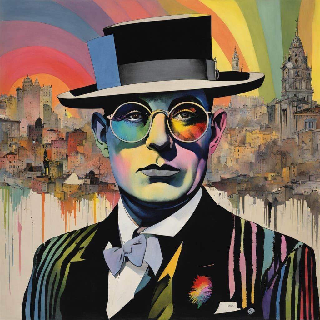 Enigmatic Rainbow Zebra in Twilight Glow, Dadaist Mixed Medi...