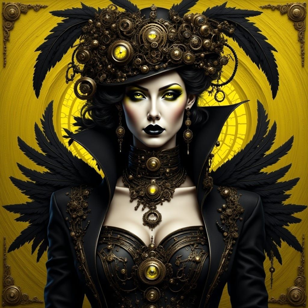 Gothic Steampunk Vampire with Yellow Accents