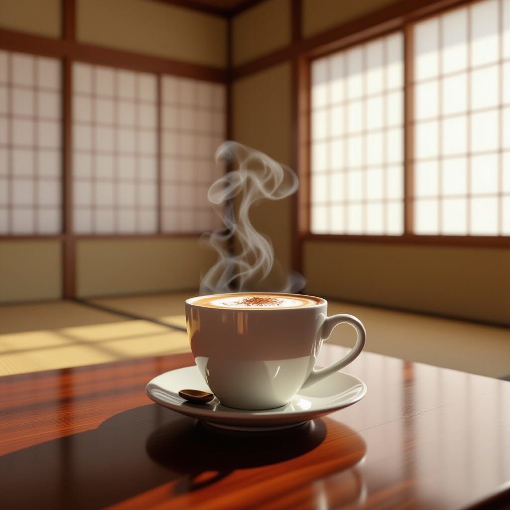 Chai Latte in Japanese Tea Room: Photorealistic Style