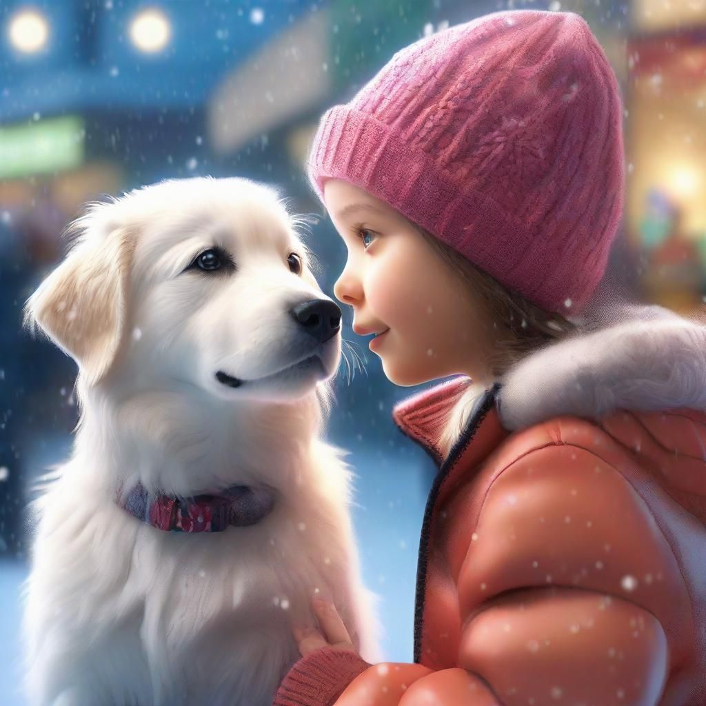 Girl and Puppy in Winter Snow: Hyperrealistic Concept Art
