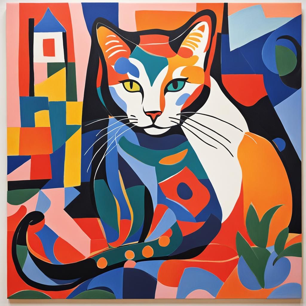 Abstract Cat Portrait in Matisse Style